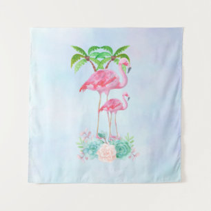 Tapiz Pink Flamingo Momma & Baby with Palm Trete