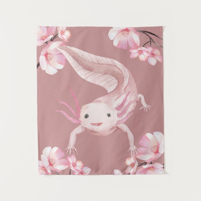 Tapiz Pink Floral Axolotl Tapestry (Anverso)