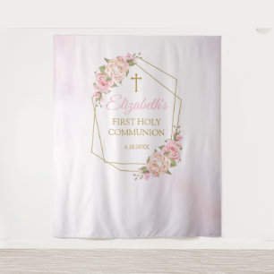 Tapiz Pink Floral Communion Backdrop