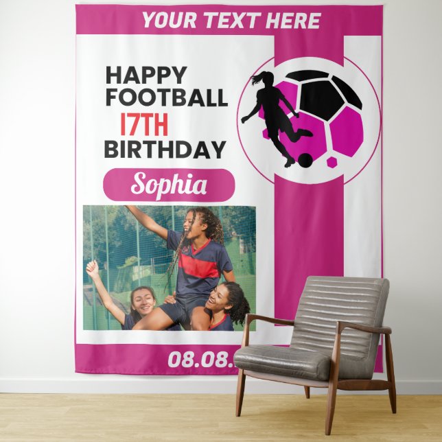 Tapiz Pink Football Birthday, Football Girl Player  (In situ)