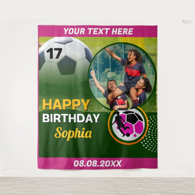 Tapiz Pink Football Birthday, Football Girl Player  (Anverso)