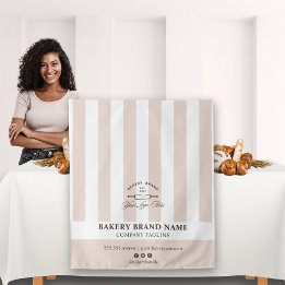 Tapiz Pink French Stripes Bakery Logo Table Runner 
