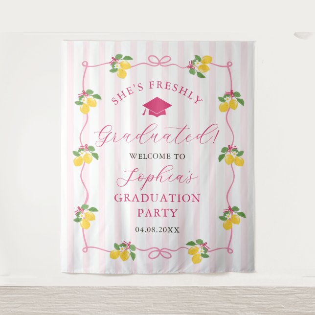 Tapiz Pink Freshly Lemon Citrus Graduation Decor (Anverso)