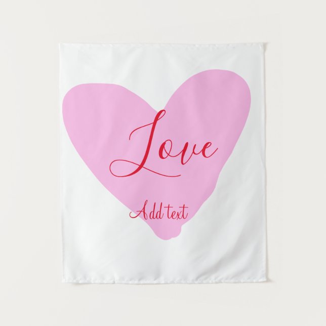 Tapiz Pink heart love happy Valentine's day text red nam (Anverso)