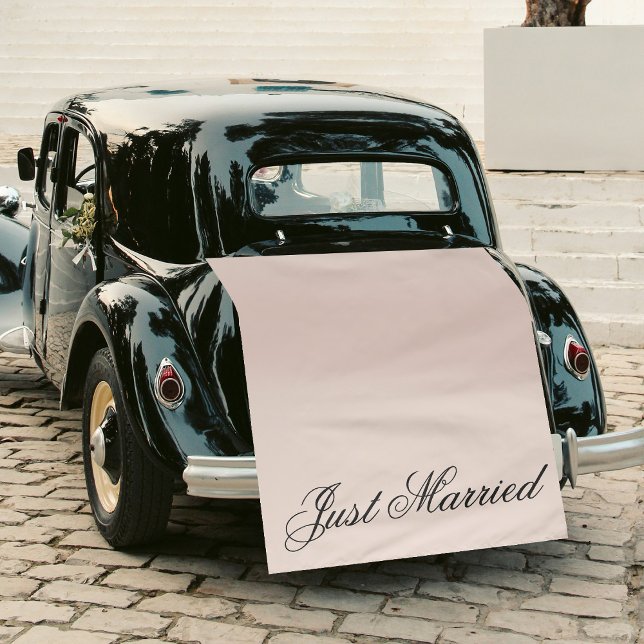 Tapiz Pink Just Married Fabric Car Wedding Banner Sign (Pink Just Married Fabric Car Wedding Banner Sign Tapestry)