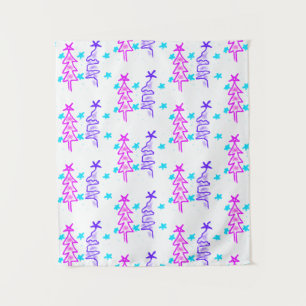 Tapiz Pink Purple doodle christmas de árbol estrellas de