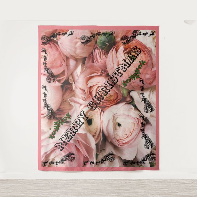 Tapiz Pink Rose Merry Christmas (Anverso)