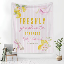 Tapiz Pink Stripes Lemons and Flowers Graduation