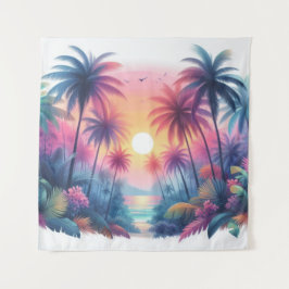 Tapiz Pink Sunset Tropical Beach Art