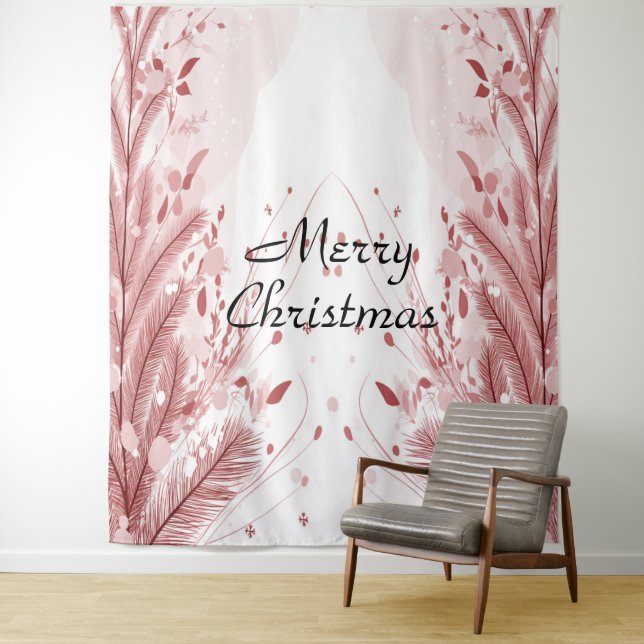 Tapiz Pino de Navidad Rojo Decoración de Nieve Hermoso (In situ)