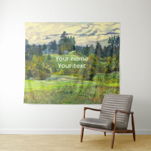 Tapiz Pinos pintando acuarela en seda