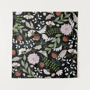 Tapiz Pintado de flores antiguas de grabado