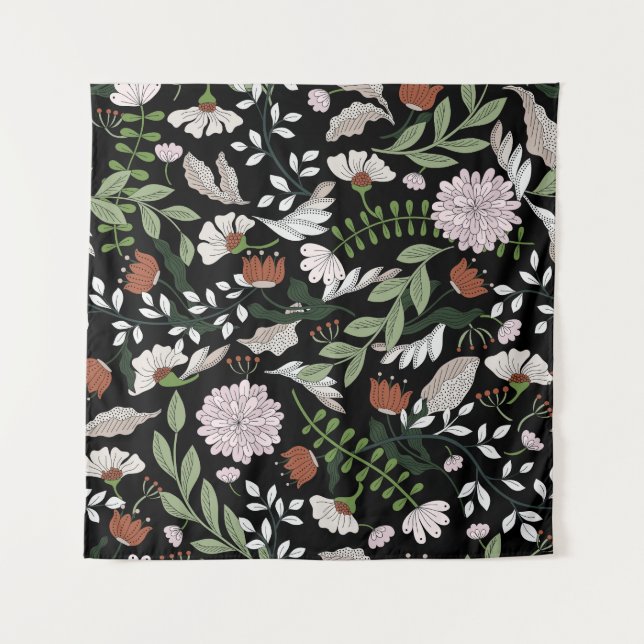 Tapiz Pintado de flores antiguas de grabado (Anverso)