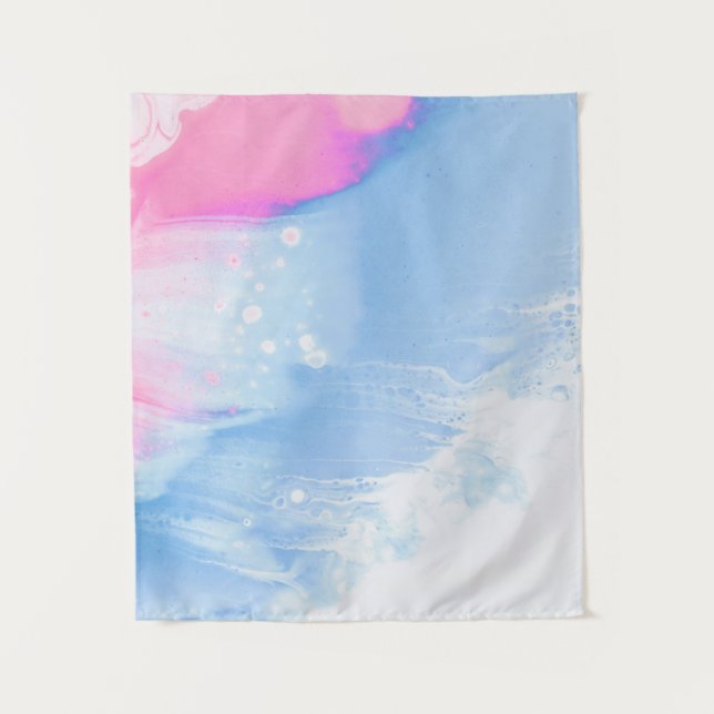 Tapiz Pintura abstracta azul blanco y rosa (Anverso)