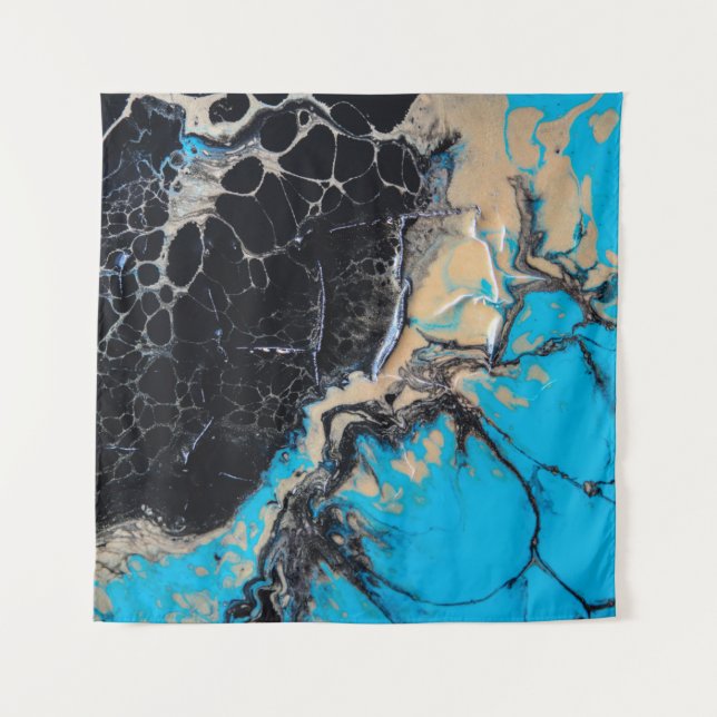 Tapiz Pintura abstracta azul y negro (Anverso)