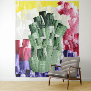 Tapiz Pintura abstracta con pinceladas en verde y púrpur