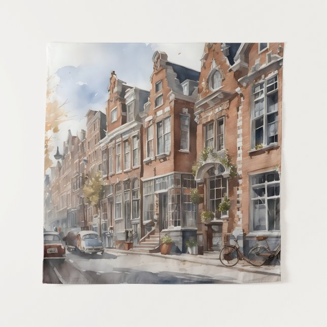 Tapiz pintura acuarela de Amsterdam (Anverso)