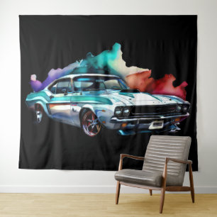 Tapiz Pintura al aguarela Coche muscular vintage