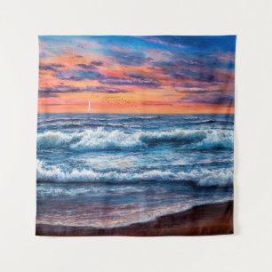 Tapiz pintura al óleo de Ocean y playa sobre lienzo. G