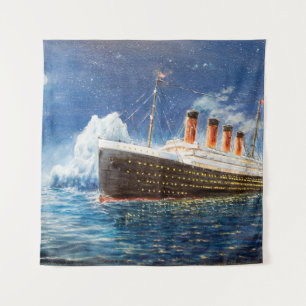 Tapiz  pintura al óleo de Titanic y iceberg en el océano