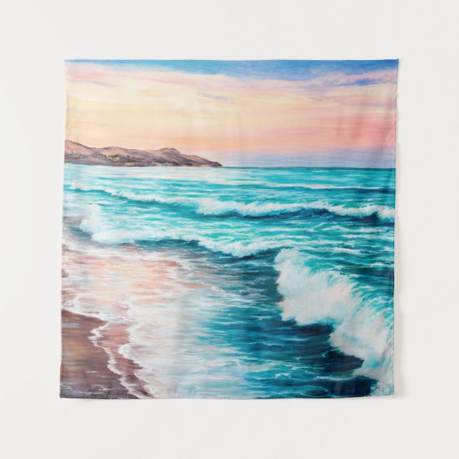 Tapiz  pintura al óleo de una hermosa puesta de sol púrp (Anverso)