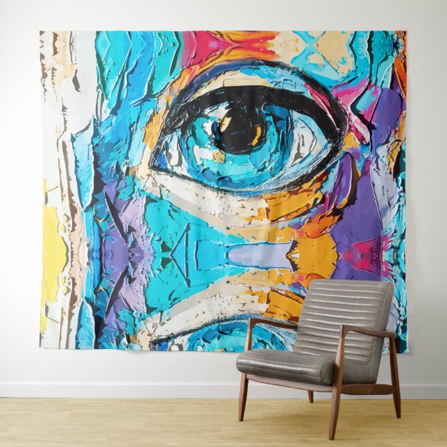 Tapiz Pintura al óleo digital abstracta de ojos hermosos (In situ (horizontal))