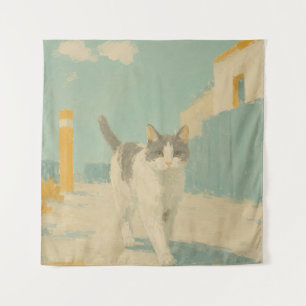 Tapiz Pintura al óleo impresionista de gato callejero Po
