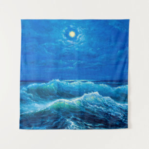 Tapiz  pintura al óleo que muestra olas en el océano o e