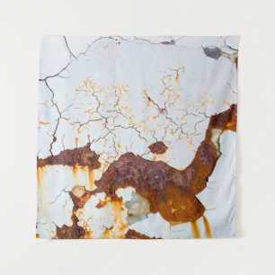 Tapiz Pintura blanca agrietada, coche oxidado.