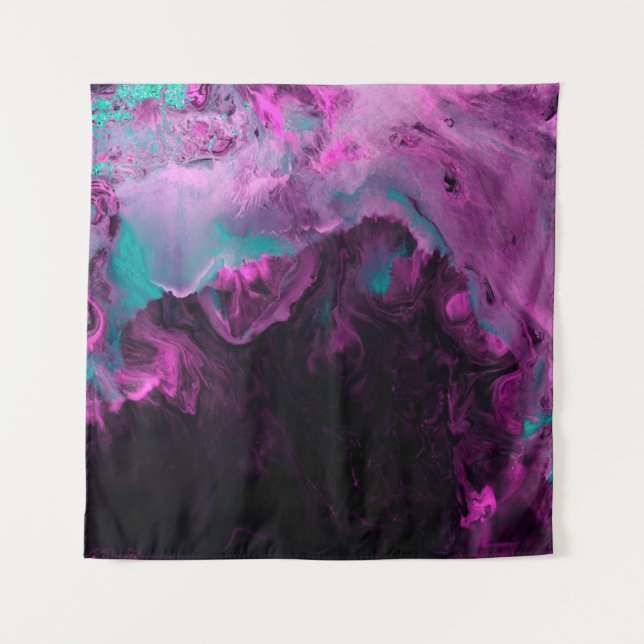 Tapiz Pintura creativa verde neón y púrpura, abstracta  (Anverso)