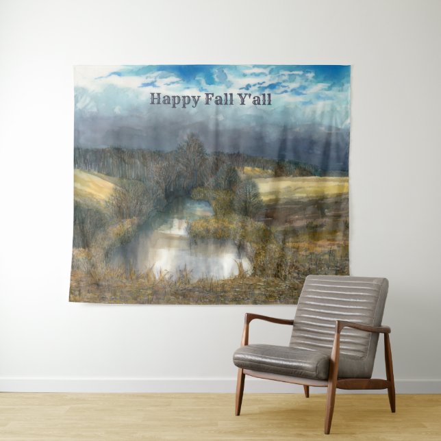 Tapiz Pintura de acuarela en estanque de otoño (In situ (horizontal))