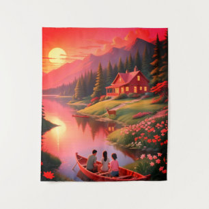 Tapiz Pintura de atardecer con un lago-68679