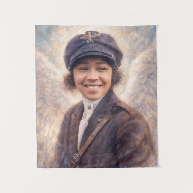 Tapiz Pintura de Bessie Coleman con Alas (Anverso)