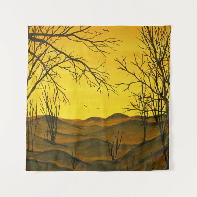 Tapiz Pintura de Gouache: cielo amarillo, marrón. (Anverso)