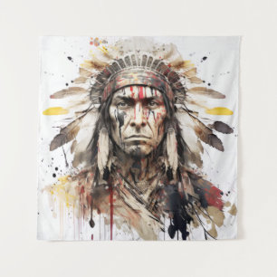 Tapiz Pintura de guerrero de retrato indio nativo americ