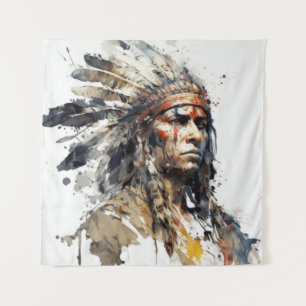 Tapiz Pintura de guerrero de retrato indio nativo americ