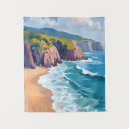 Tapiz Pintura de la costa en acuarela de Big Sur, Califo