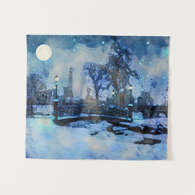 Tapiz Pintura de la noche de invierno en el parque de la (Anverso (horizontal))