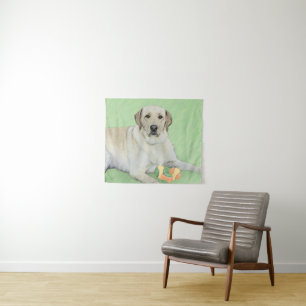 Tapiz Pintura de Labrador Retriever amarillo y pelotas d