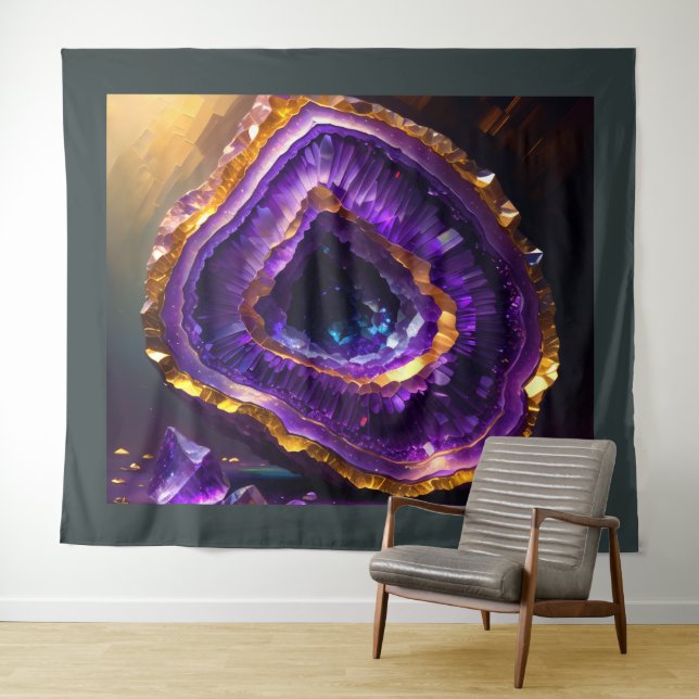 Tapiz Pintura de oro de Geode púrpura (In situ (horizontal))