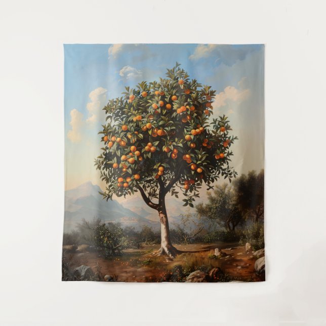 Tapiz Pintura de paisajes de árbol de Naranja de época (Anverso)