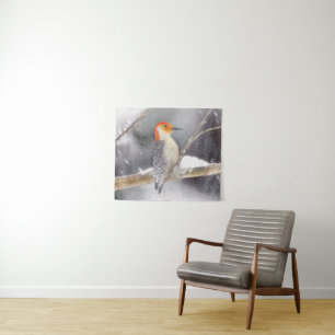 Tapiz Pintura de pájaro de madera roja