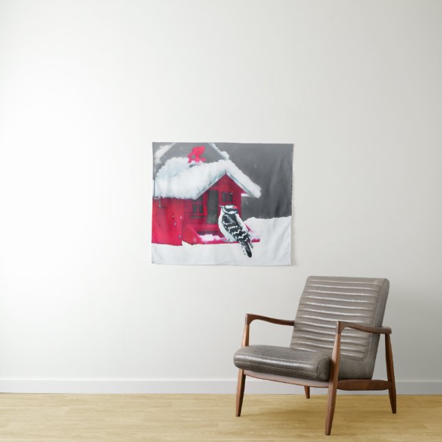 Tapiz Pintura de pájaro lechoso - Arte original de pájar (In situ (horizontal))