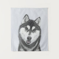 Pintura de perro de Husky Siberiano (negro y blanc
