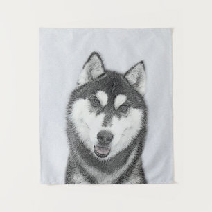 Tapiz Pintura de perro de Husky Siberiano (negro y blanc