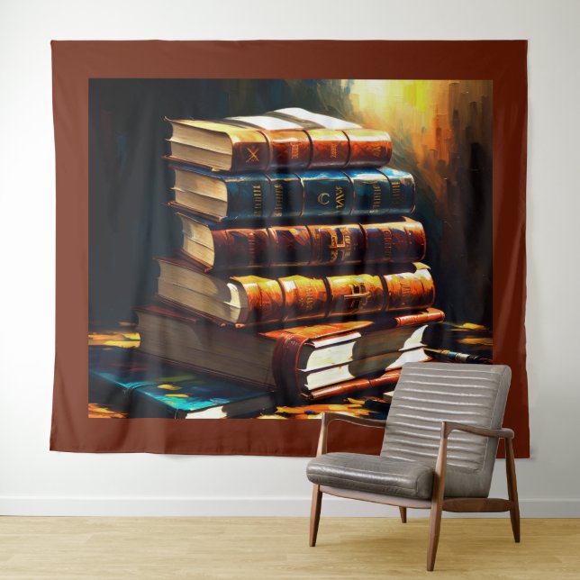 Tapiz Pintura de Pila de Libros Antiguos (In situ (horizontal))
