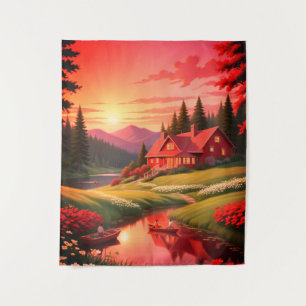 Tapiz Pintura de puesta de sol con un lago-68678