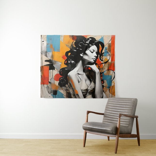 Tapiz Pintura de retrato de mujer elegante y abstracta (In situ (horizontal))