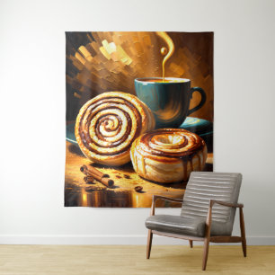 Tapiz Pintura de taza de café y rollos de canela abstrac