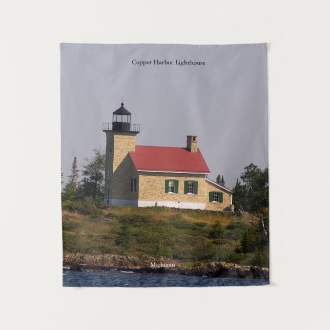 Tapiz Pintura del faro del puerto de cobre (Anverso)